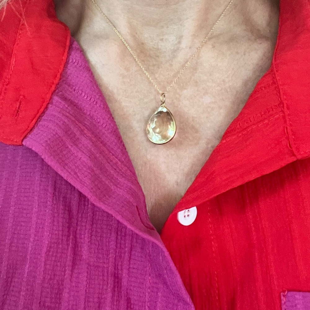 Elegant Teardrop Faceted Crystal Gold Pendant